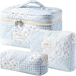 HBselect 3 PCS Sac de maquillage matelassé, Cotton Grand sac de maquillage de voyage, Coquette Florale mignon Maquillage Sac Cosmétique Sac de toilette pour femmes