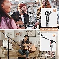 Vista 4 de Ramzi Soporte de Micrófono, Soporte de Micrófono de Trípode de Doble Soporte, Soporte de Micrófono de Piso con Brazo Boom, Soporte de Micrófono