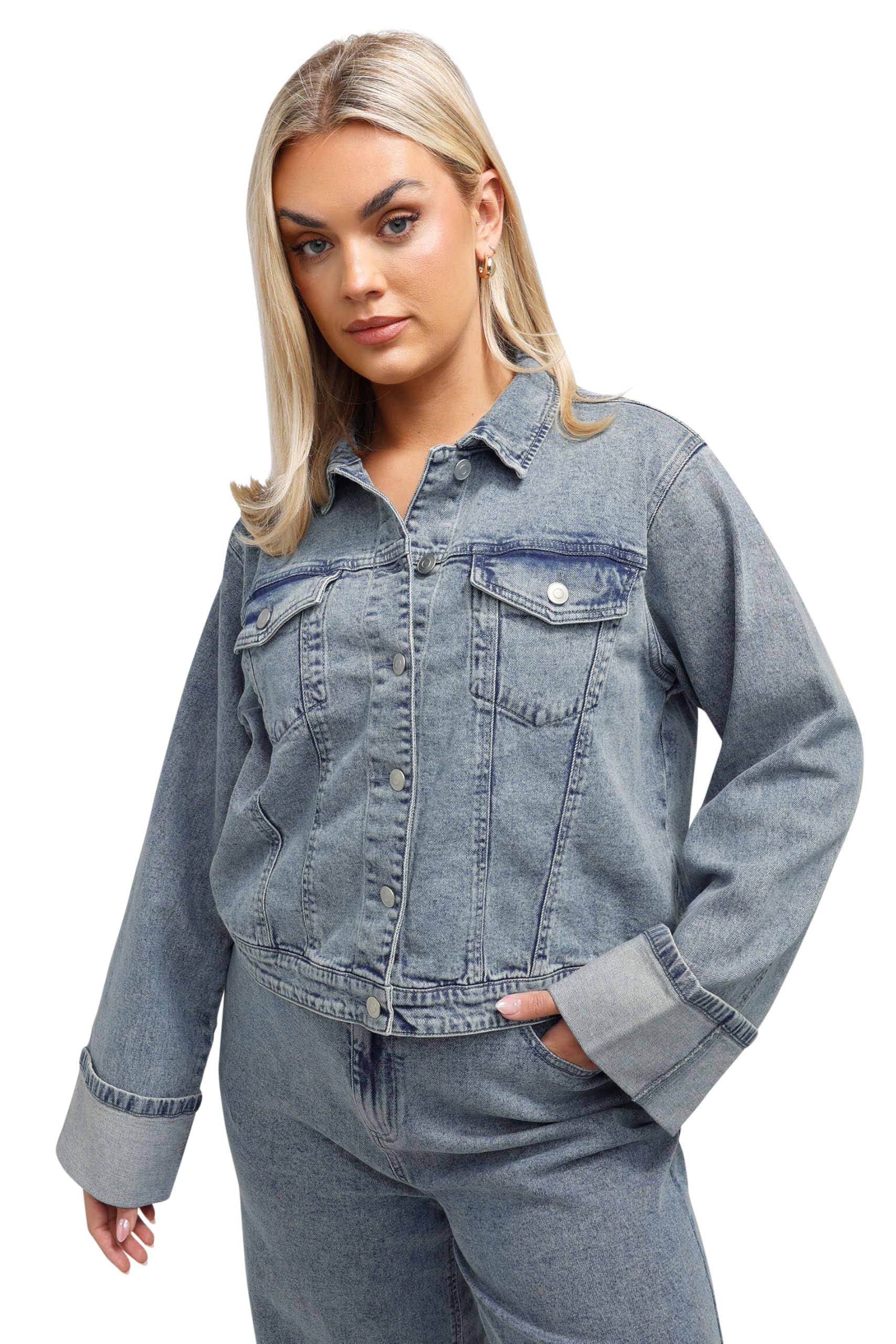 Yours Women's Light Blue Washed Turn Up Denim Jacket In | Size: 22
