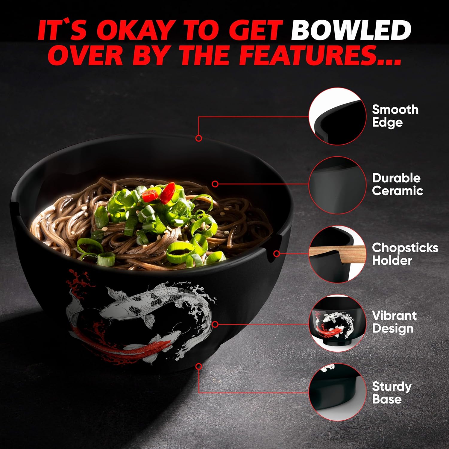 i2 Home Ramen Bowl Set of 2, 32 oz Ceramic Japanese Noodle Bowl with Lids image 3