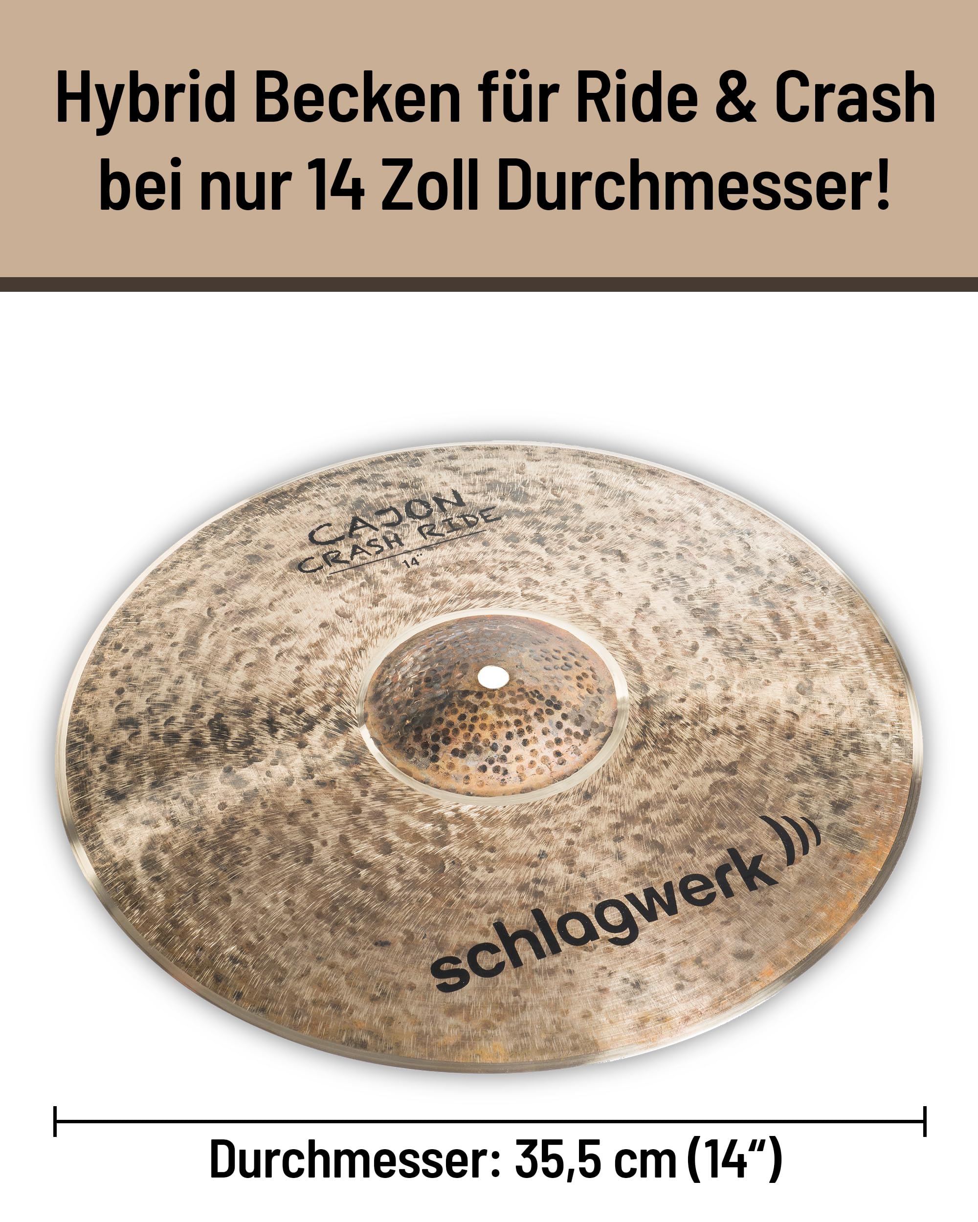 Schlagwerk CCR14 Crash-Ride-Becken - 14" Zoll - Spielbar mit der Hand, Rods, Sticks und Brushes - kleines Crash/Ride, toller Sound - Handarbeit!