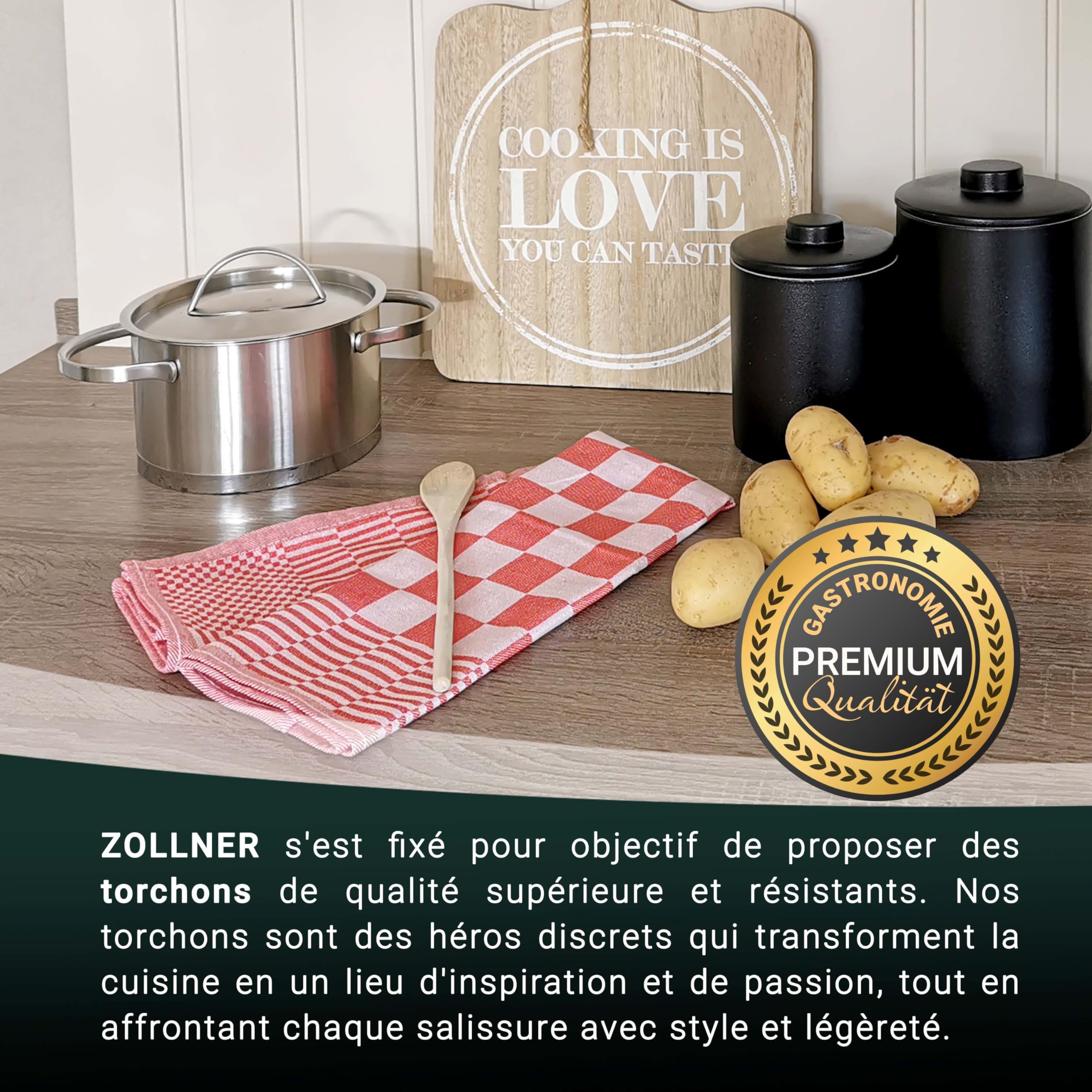 ZOLLNER Lot De 6 Torchons De Cuisine En Coton Noir à Carreaux 65x65 Cm - Ultra Absorbants, Robustes, Lavables à 60°C - Qualité Gastronomique OEKO-TEX