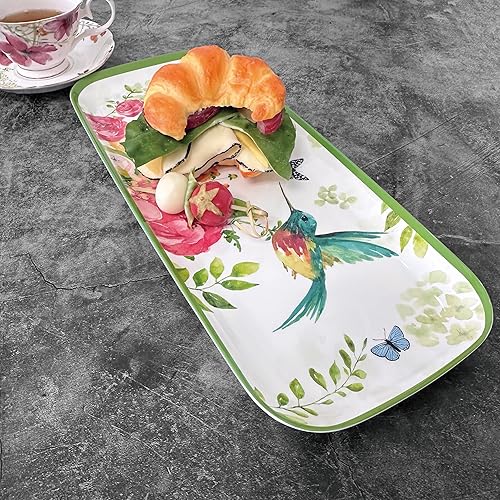 Miniatura 4 de UP ware Rose Garden - Bandeja de melamina para servir, bandeja rectangular de 15 x 6.5 pulgadas, bandeja de alimentos sin BPA para entretenimiento