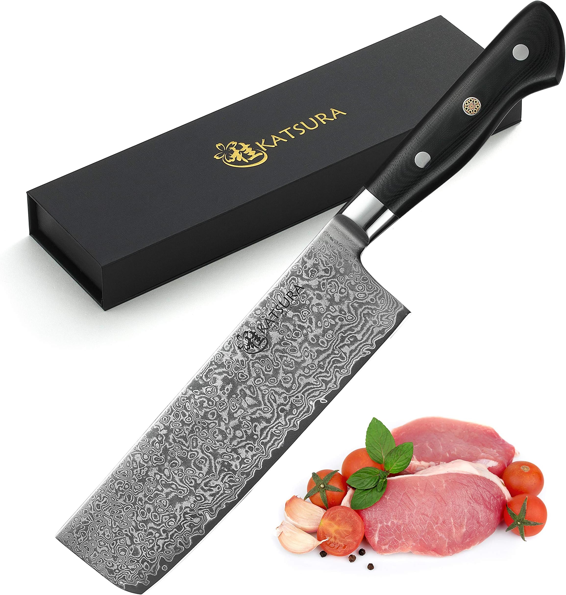 KATSURA Nakiri Vegetable Knife – 7 Inch – Japanese Premium AUS 10, 67 Layers Damascus Steel Knife