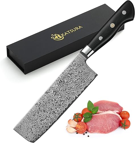 Miniatura 7 de KATSURA Cuchillo chino de carnicero  6.5 pulgadas  Cuchillo japonés premium AUS 10, 67 capas de acero de Damasco