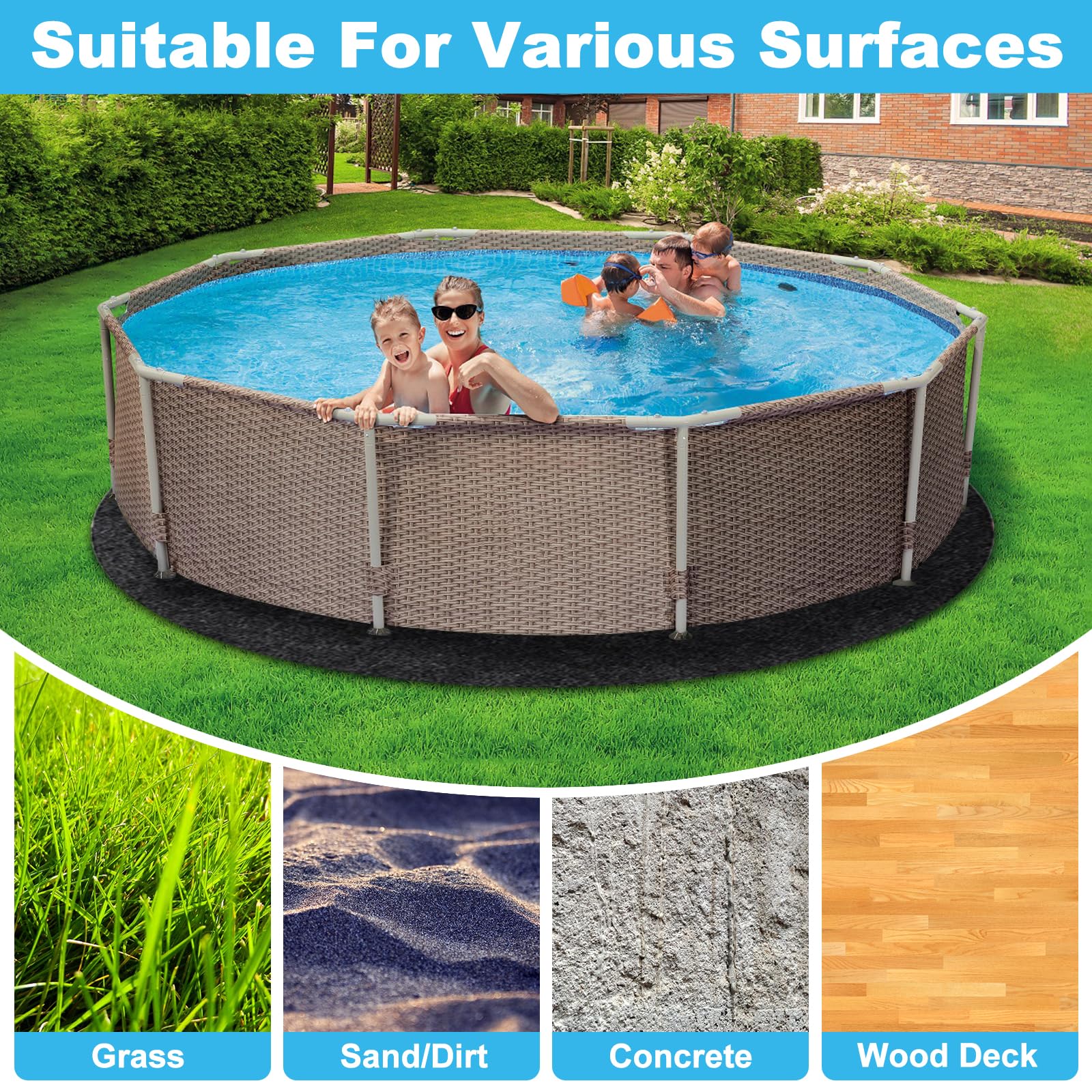 Whirlpool Matte 200cm,Poolunterlage rutschfeste Unterlage Rund,Anti-Rutsch Wasserdichtes Pool Unterlage Outdoor,Schwimmbecken Matte Pool Bodenplane Faltbarer,Bodenschutz Bodenplatte schützt