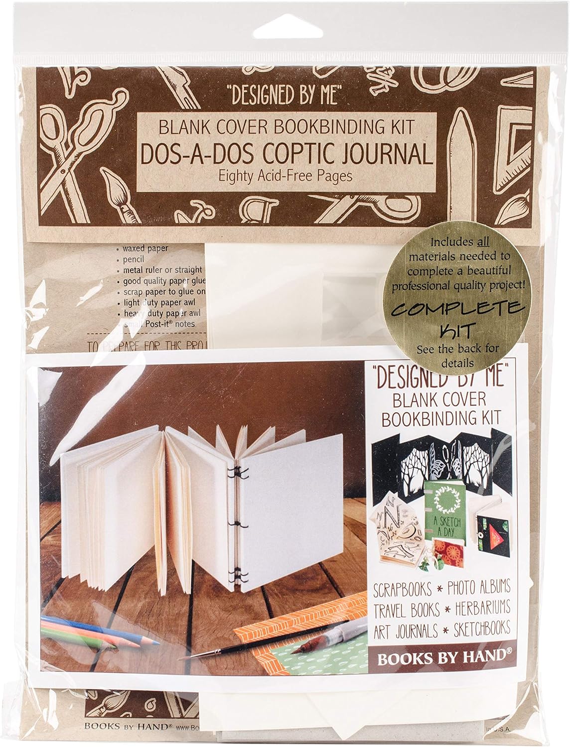 Lineco Books By Hand Designed By Me Blank Cover Bookbinding Kit-Dos-A-Dos Coptic Journal Ivory 4.25X4.25