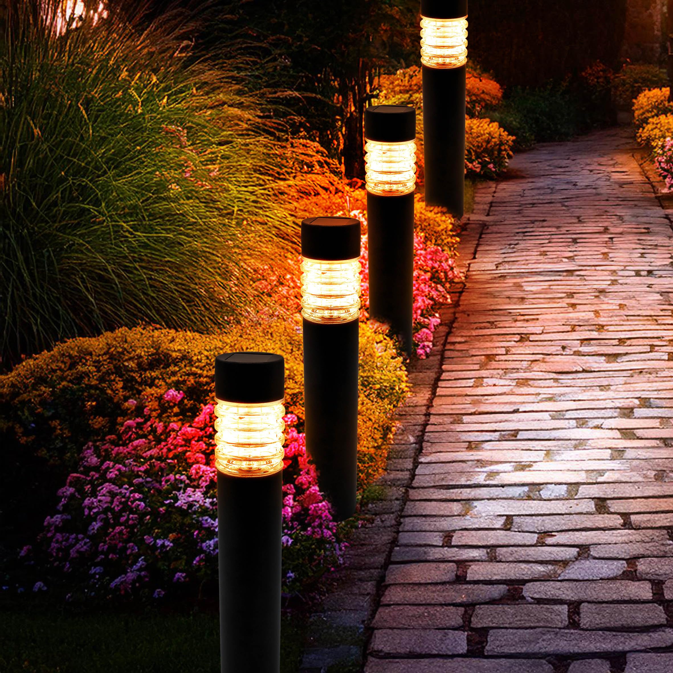 Spetebo Edelstahl Solar Gehwegleuchte 42 x 8 cm - 4er Set in anthrazit - Garten Wegeleuchte warm weiß - Solarleuchte Gartenlicht Außenleuchte Deko Beleuchtung solarbetrieben für Außen Terrasse