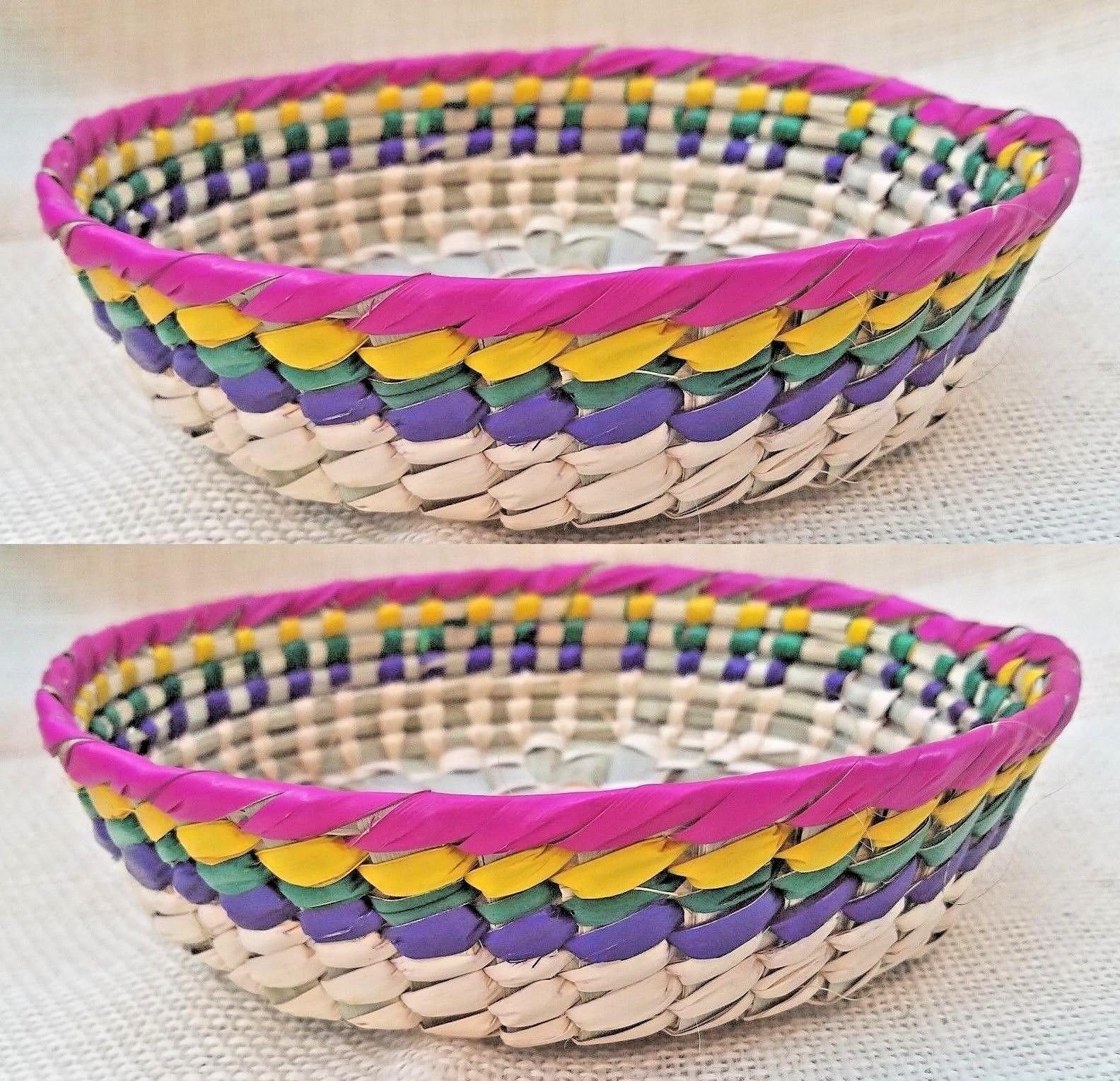2x Tortillero De Palma Chico Palm Tortilla Keeper Warmer Basket Handmade 7.5x2"