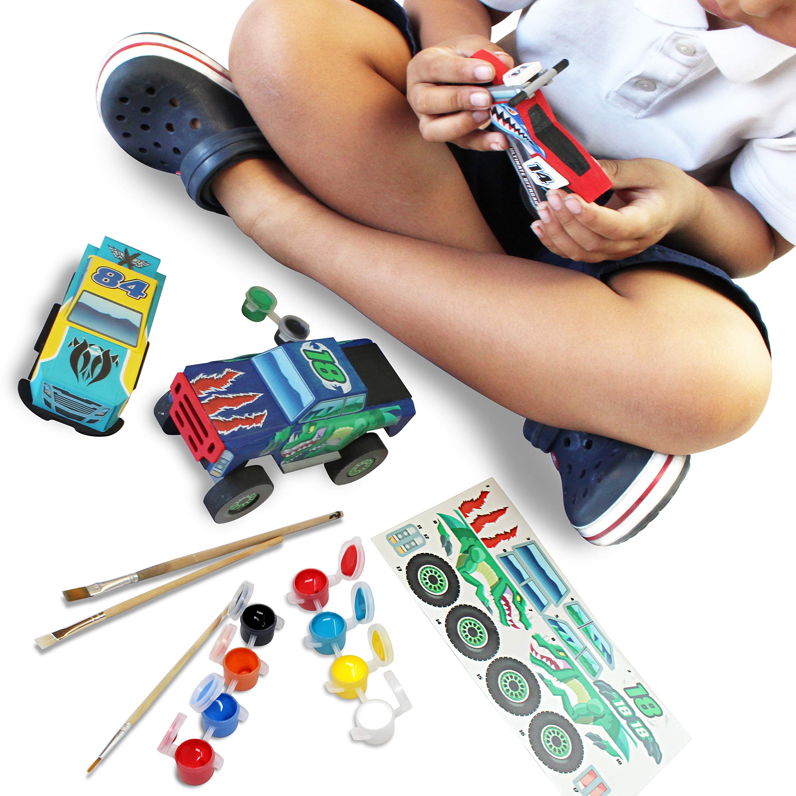 Klever Kits Kids Craft Kit Build & Paint Your Own Wooden Race Car Art