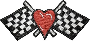 Red Heart Checkered Black and White Flag Race Track Racing Victory Biker Motorcycle Jacket Vest DIY Sew on Iron on Embroidered Applique Patch Iron-Check-Flag-Heart