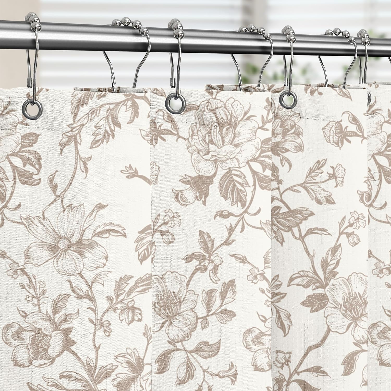 Tititex Boho Rustic Beige Flower Faux Linen Shower Curtain, Vintage Bathroom Decoration Shower Curtain Sets 72x72 in with Hooks