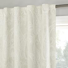 Sun Zero Pedra Paisley Embroidery 100% Total Blackout Back Tab/Rod Pocket Curtain Panel, Pearl White, 40" W x 84" L 1 Panel