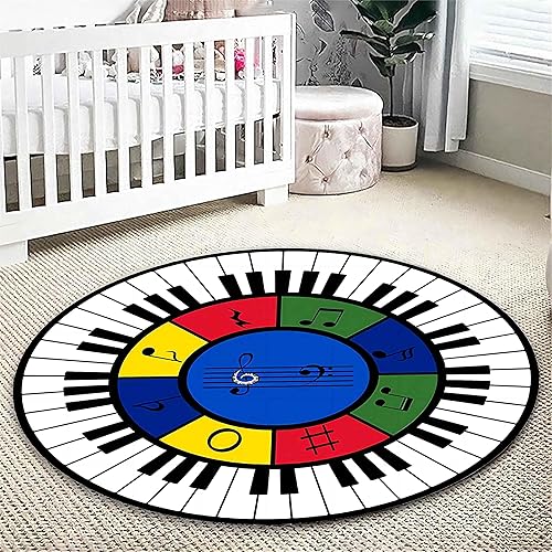 Miniatura 2 de EXINBU Alfombra redonda de juego para niños, 3.3 pies, piano arcoíris, notas musicales, alfombra de área de guardería, alfombra de juego grande y