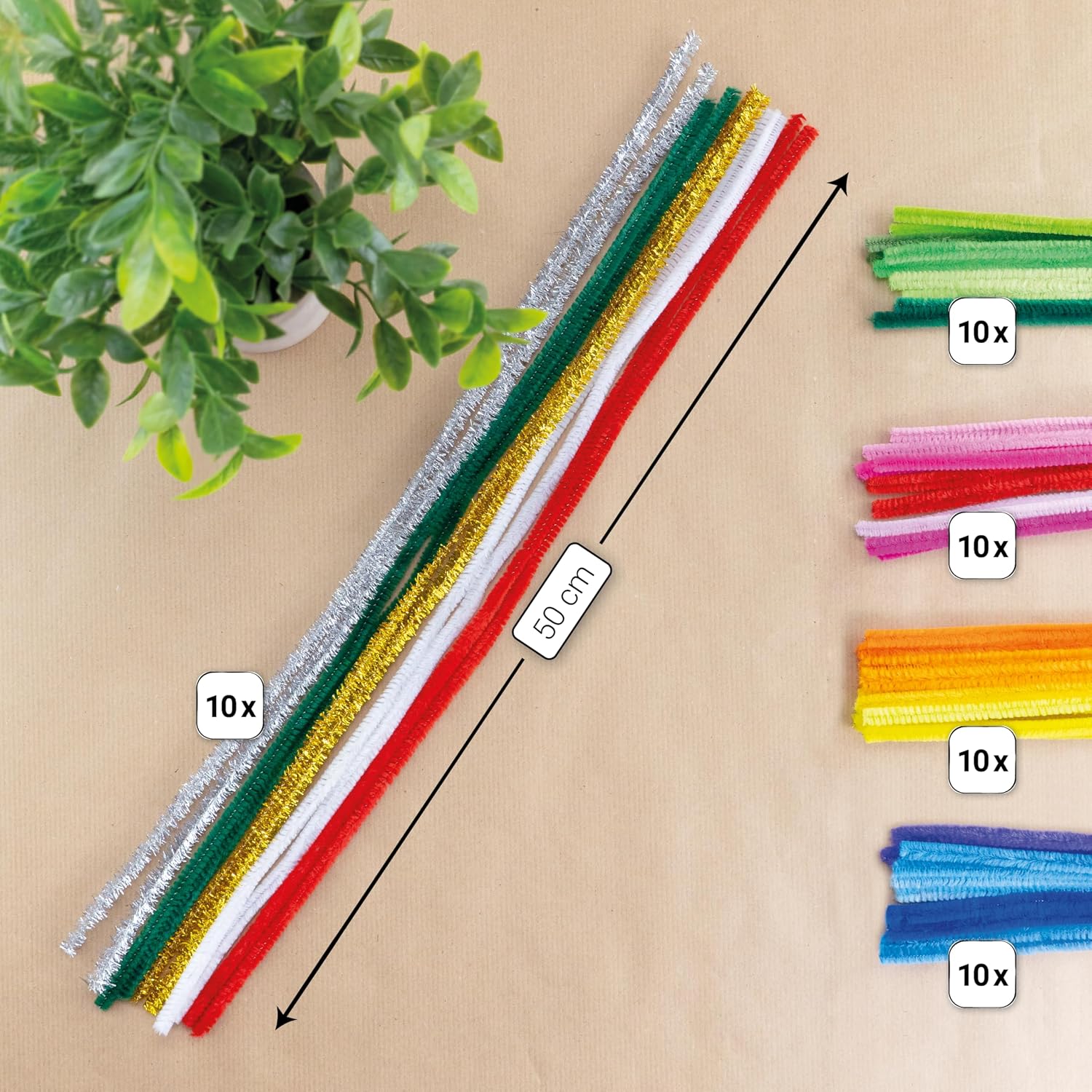 Craft Set Pompoms and Pipe Cleaners 300 Pieces - Chenille Wire 50 cm Wiggly Eyes Plush Balls - Tone on Tone Colours - Children from 3 Years