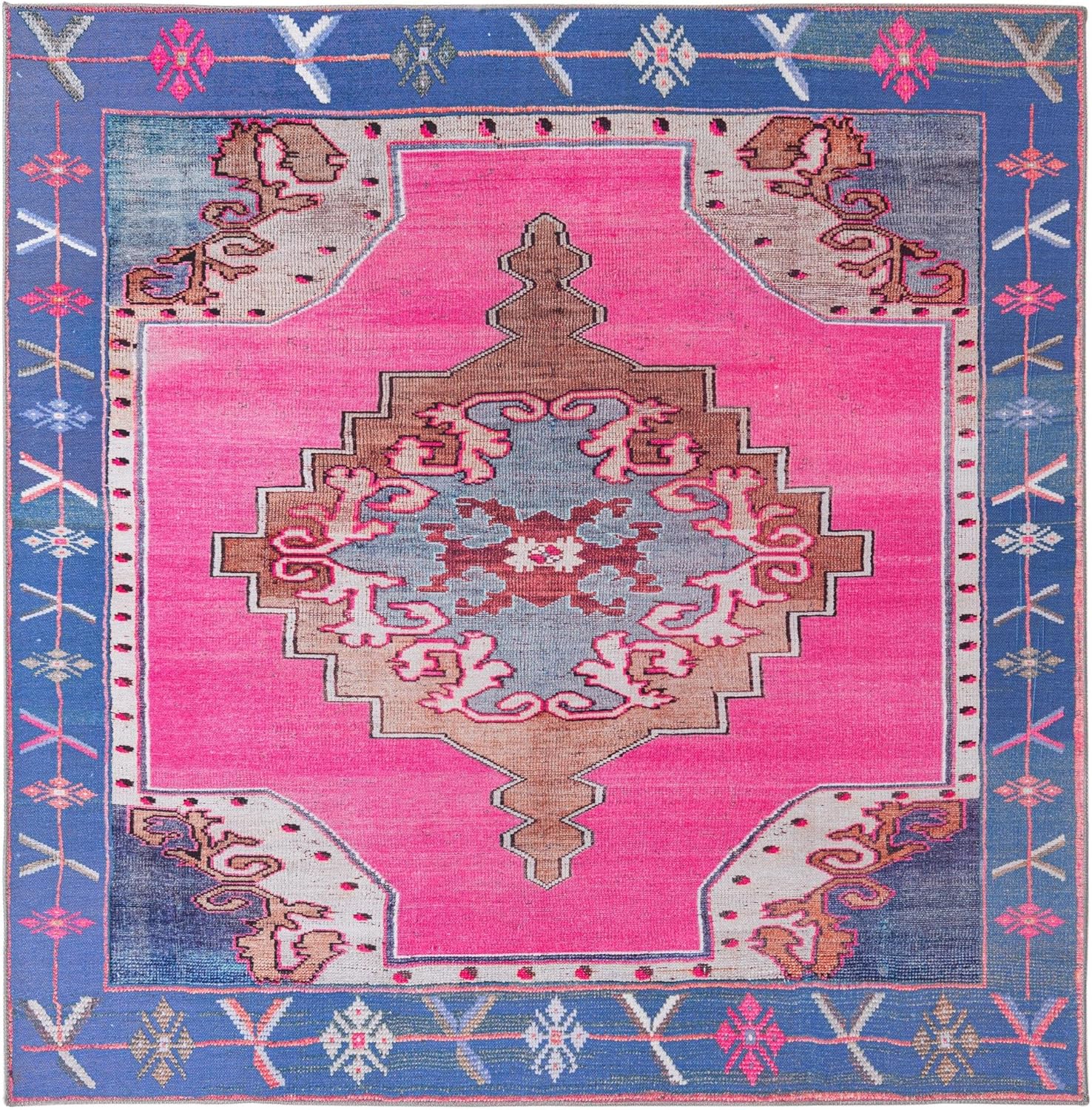 Rugs.com Timeless Collection Rug – 7' 6 Square Fuchsia Flatweave Rug Perfect for Living Rooms, Kitchens, Entryways