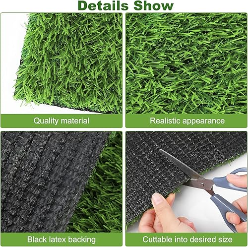 Vista 3 de Aodaer 8 Packs Artificial Grass Mat 12 x 12 Inch Squares Fake Grass Mat Synthetic Turf Patch Realistic Grass Rug Artificial Grass Tiles with Drain