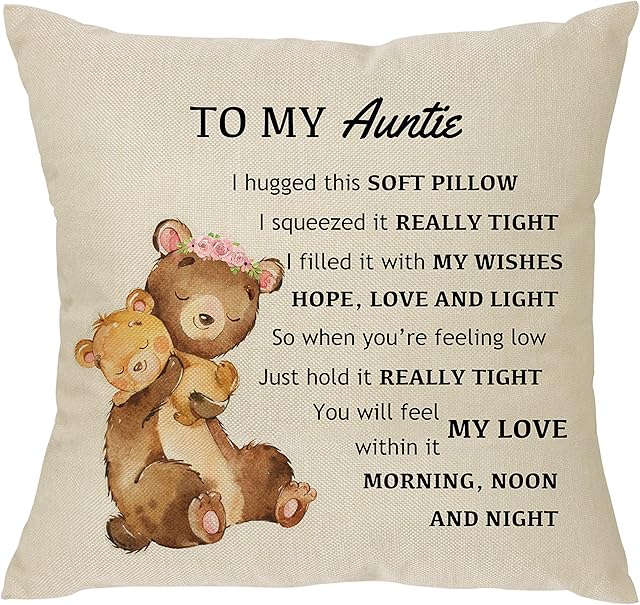 To My Aunt Pillowcase Gift,Funny Aunty Pillow Cover For Birthday Christmas Anniversary Aunt Gift From Niece Nephew Cushion Cover 18"x 18"
