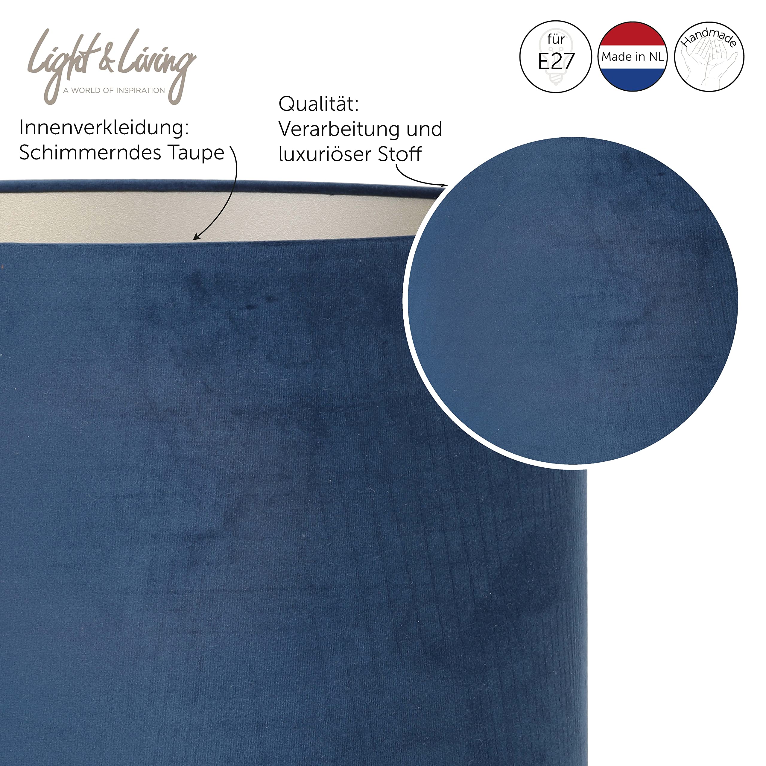 Light & Living Abat-jour cylindre Velours - Petrol Blue - Ø40x30cm