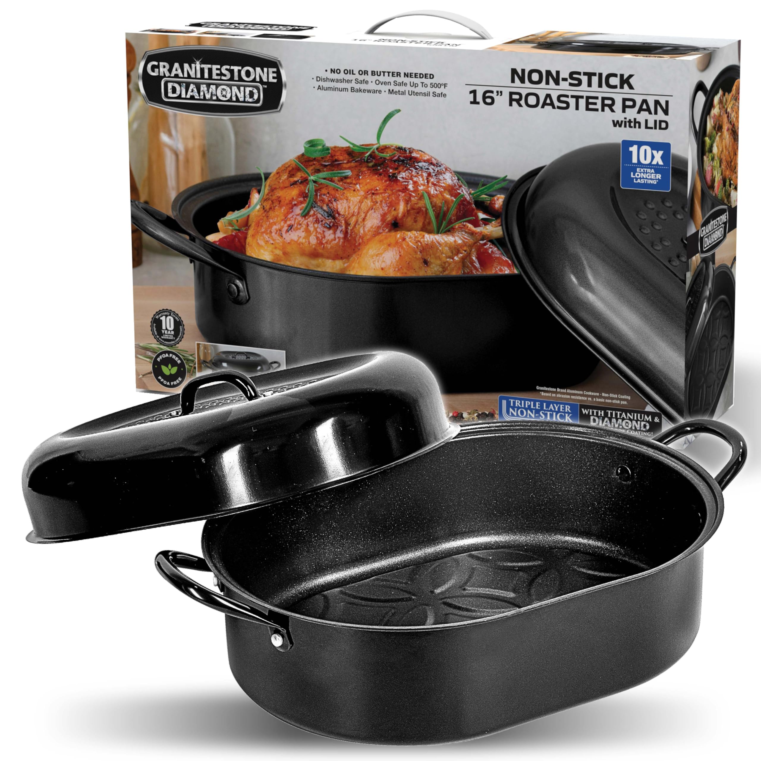 Buy Granitestone 16 Inch Large Roasting Pan with Lid Ultra Nonstick