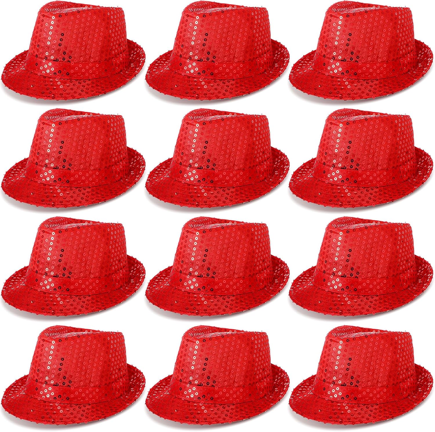 Janmercy 12 Pieces Western Sequin Hat Glitter Solid Color Dance Hat Retro Disco Unisex Costume Cap for Party Props Supplies