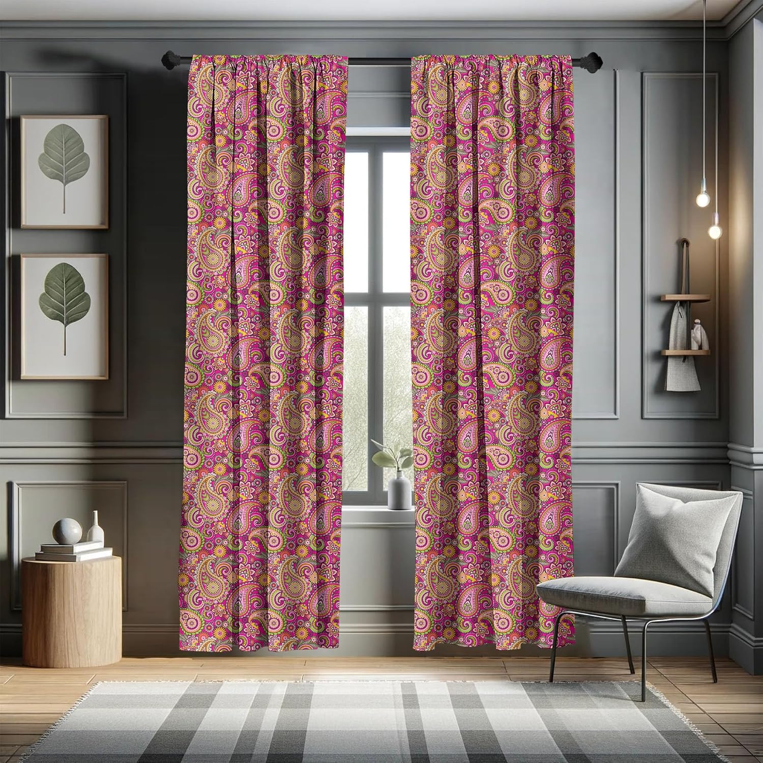 Ambesonne Hippie Curtains, Bohemian Flourish Violet Blossom Lotus Folk, Window Treatments 2 Panel Set for Living Room Bedroom, Pair of - 28" x 95", Pink Orange