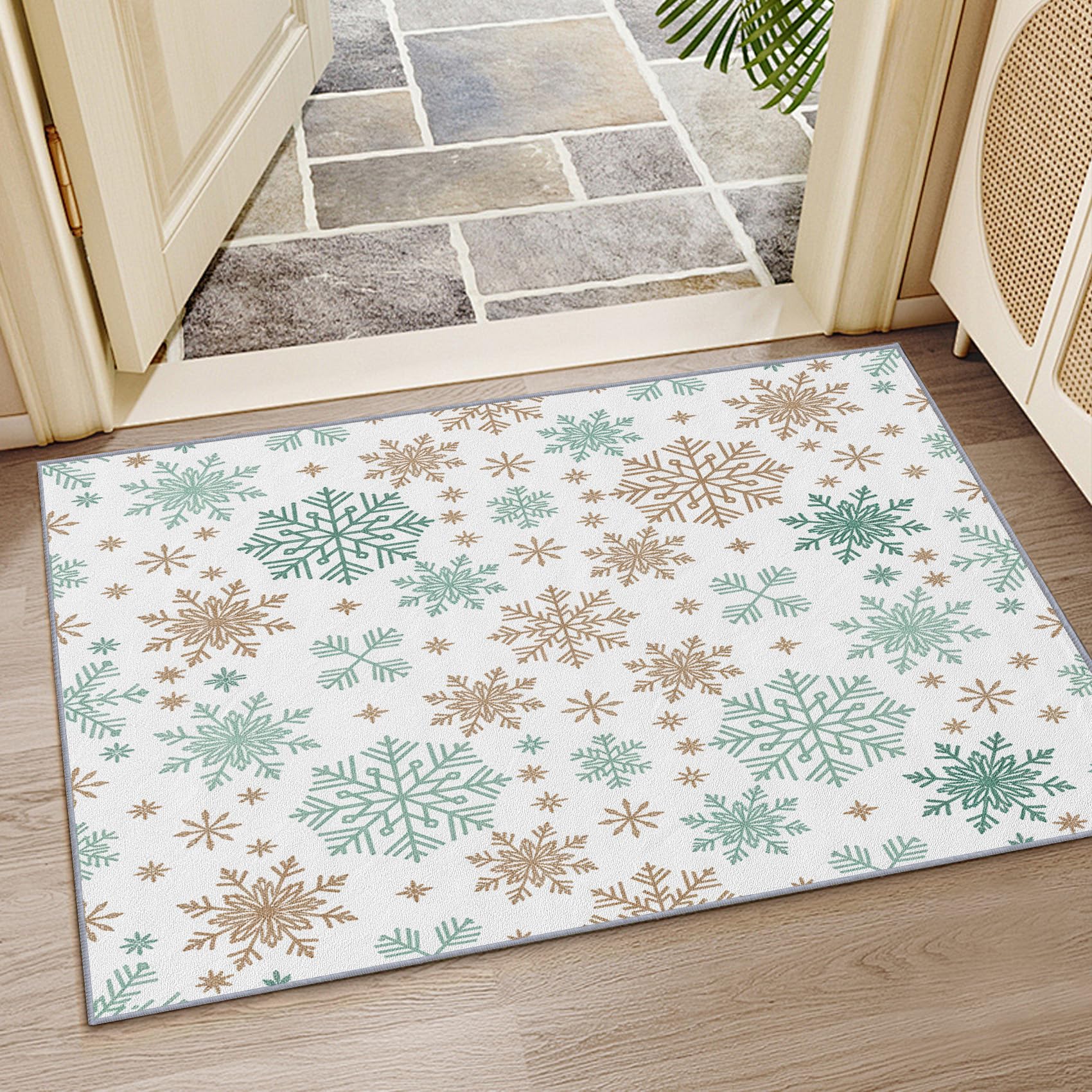 Mistela Schneeflocken Teppich 80x150 cm Grün Braun