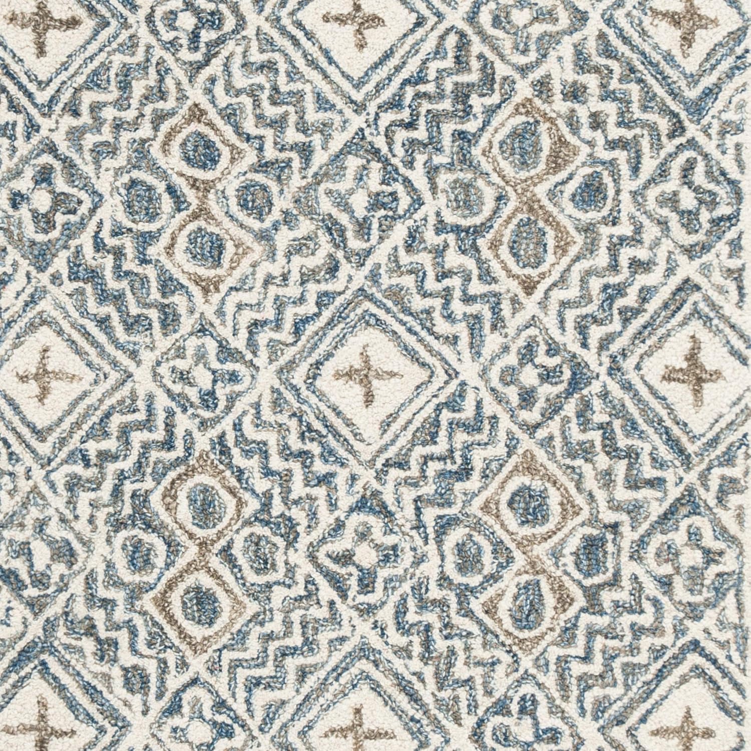 SAFAVIEH Micro-Loop Collection Accent Rug - 2'6" x 4', Blue & Ivory, Handmade Wool, Ideal for High Traffic Areas in Entryway, Living Room, Bedroom (MLP803M)