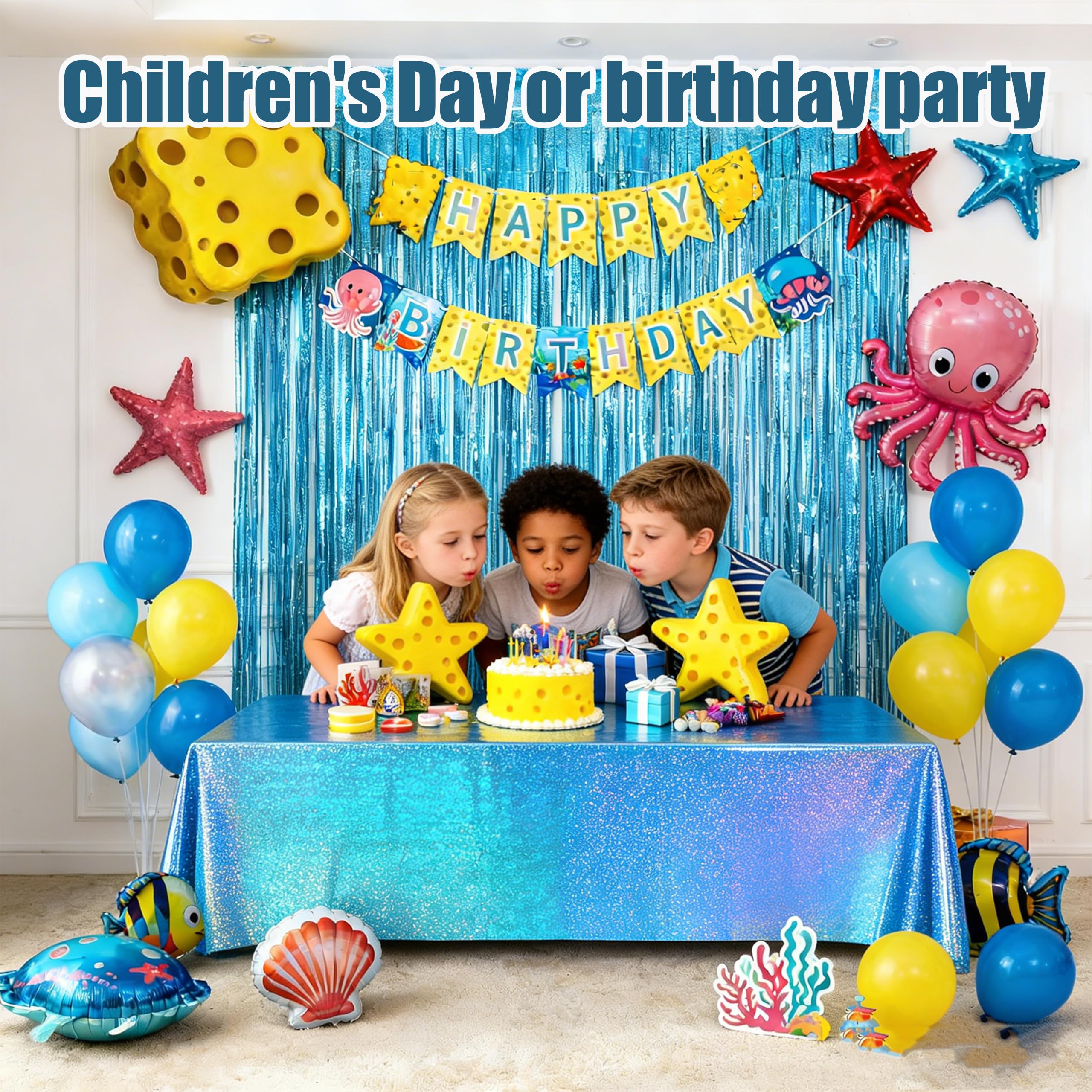 6 PCS Tovaglia Glitter Blu Compleanno, Tovaglia Glitter 137×183 cm per Feste, Rettangolare, Decorazione Brillante per Compleanni, Baby Shower, Matrimoni, Eventi a Tema, Tavolo Buffet (Blu)