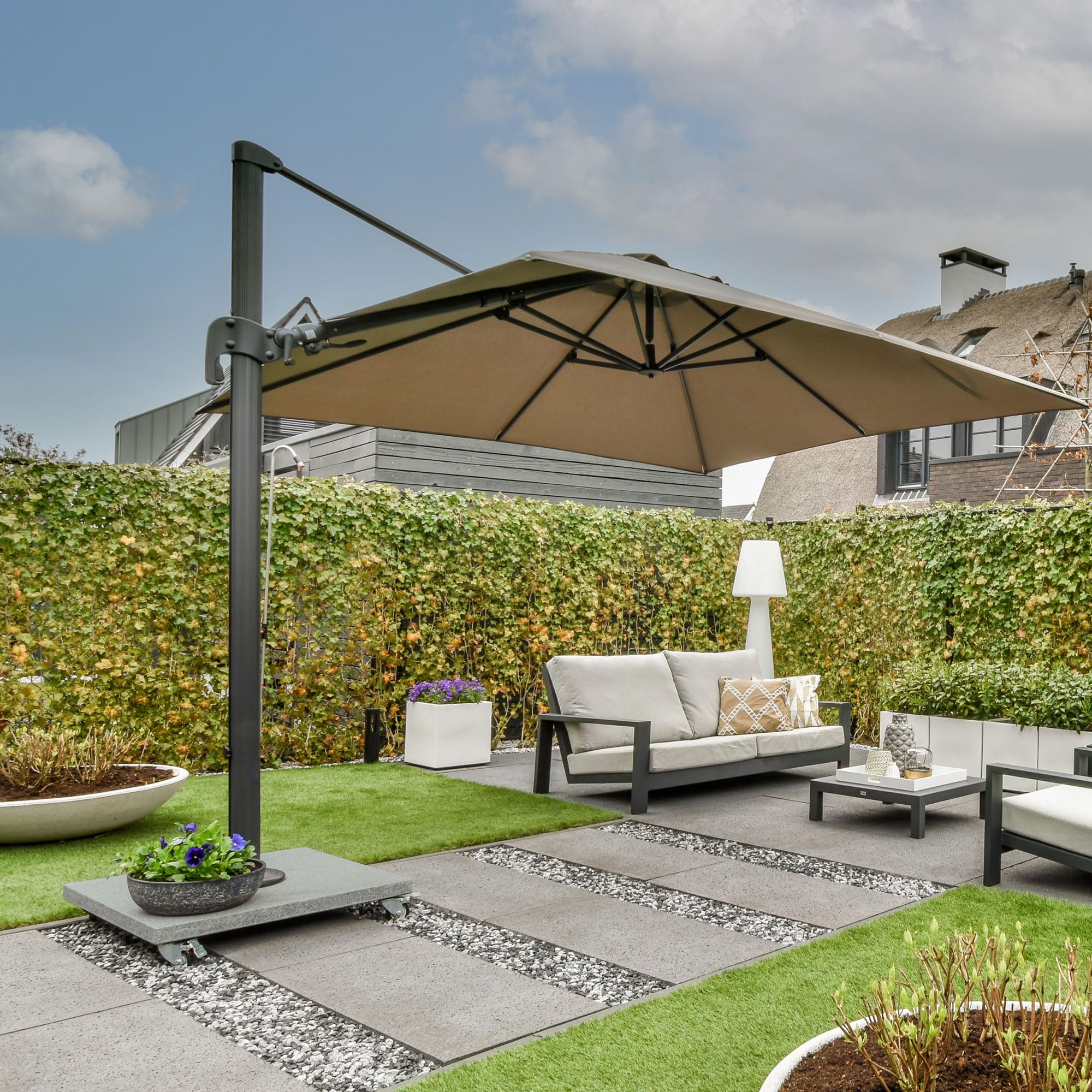 Outsunny Parasolvoet 23,5 Kg Parasolhouder Met Wielen Parasolstandaard Voor O38 48 Mm Paal Voor Tuin Balkon Kunsthars Zwart 53 X 53 X 41 Cm