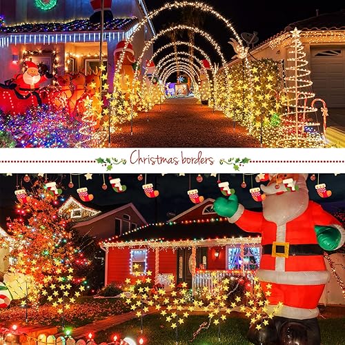 Miniatura 3 de Retisee Paquete de 6 luces solares de Navidad para camino, ramas de Navidad, 120 LED, árbol de Navidad, 8 modos, impermeables, luces de camino de