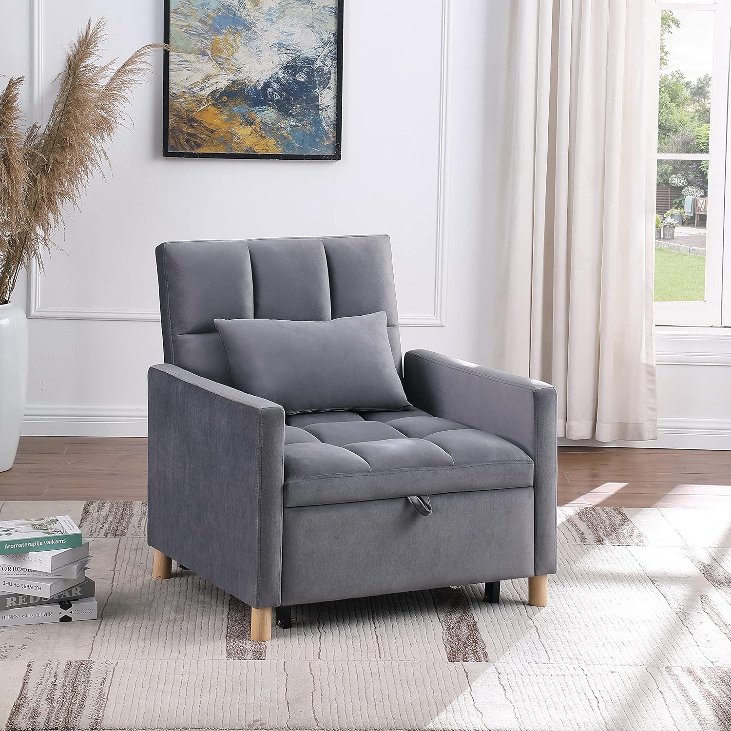 Generic 3-in-1 Convertible Sofa Bed, Sleeper Chair Bed Pull Out Chair Bed, Sofa Bed with Adjustable Backrest, Single Sleeper Sofa Comfy Chair for Living Room Apartment for Living Room Bedroom (Grey)