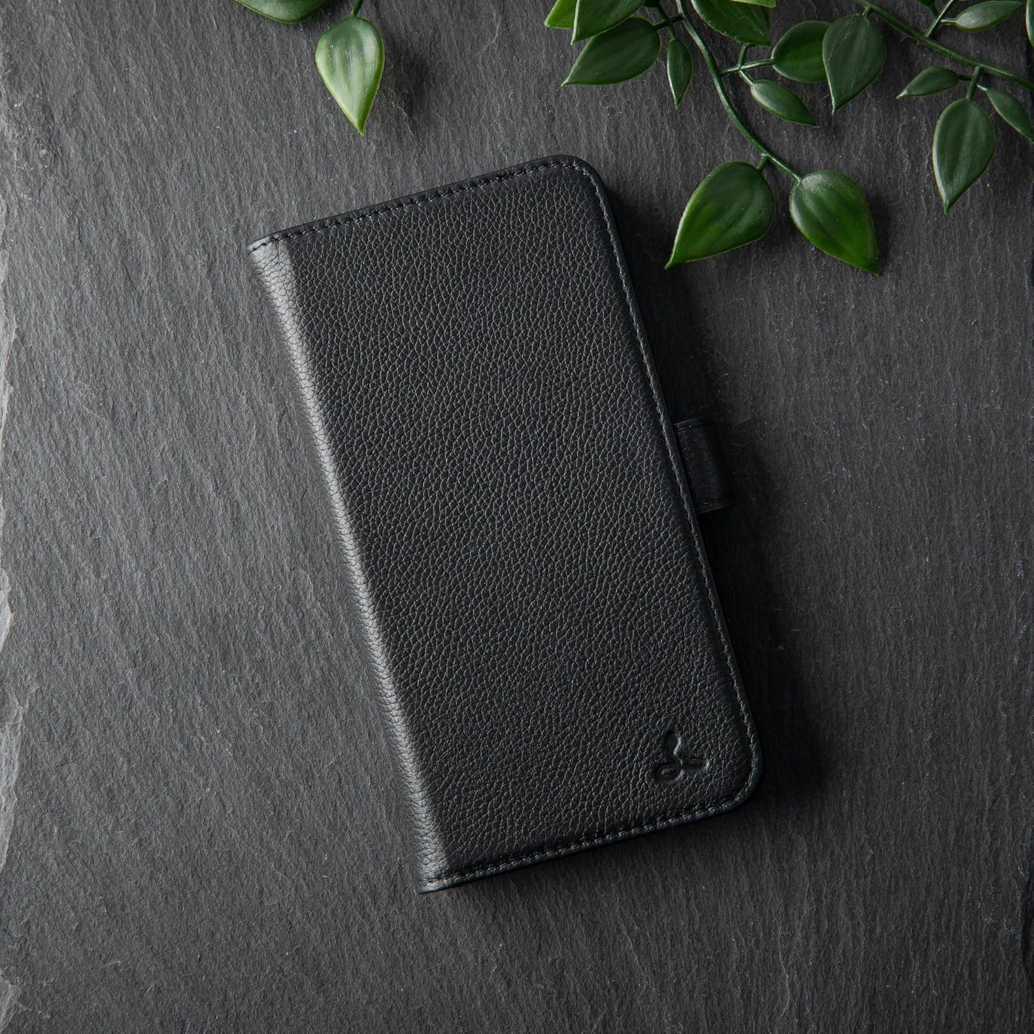 Snakehive Genuine Leather Wallet Case for iPhone 13 – Flip Cover with Card Slots & Stand (Dappled Black)