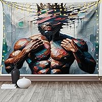 Vista 204 de Ambesonne Tapiz de naturaleza, silueta de oso salvaje en el bosque de la selva en la noche oscura, ilustración para colgar en la pared para Verde