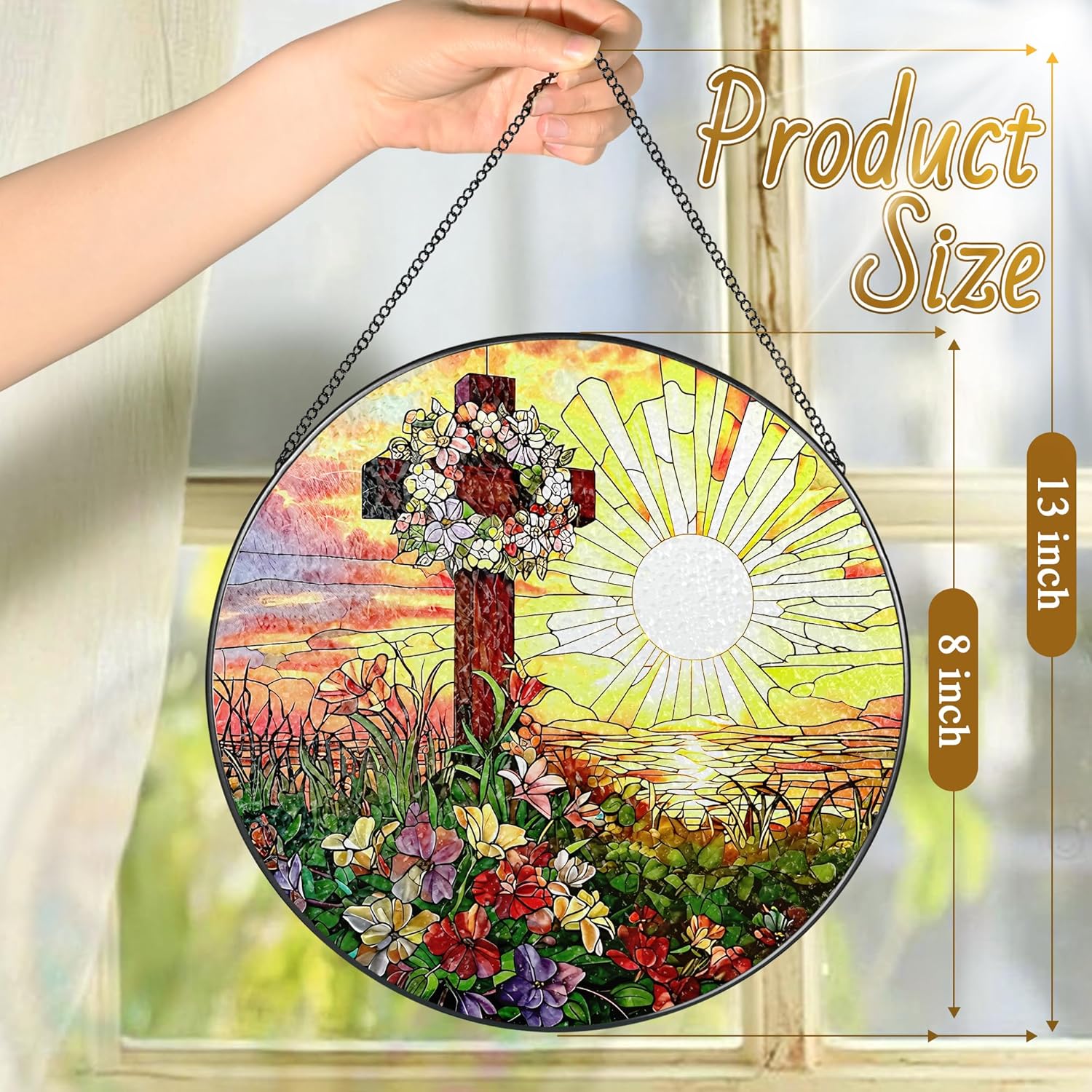 8'' Christ Cross Ornament, Stained Glass Window Hanging, Sun Catcher Window Decor, Religious Decor, Christian Gifts, Religious Gifts, Cross Gift, Gift for Christmas - Image 4