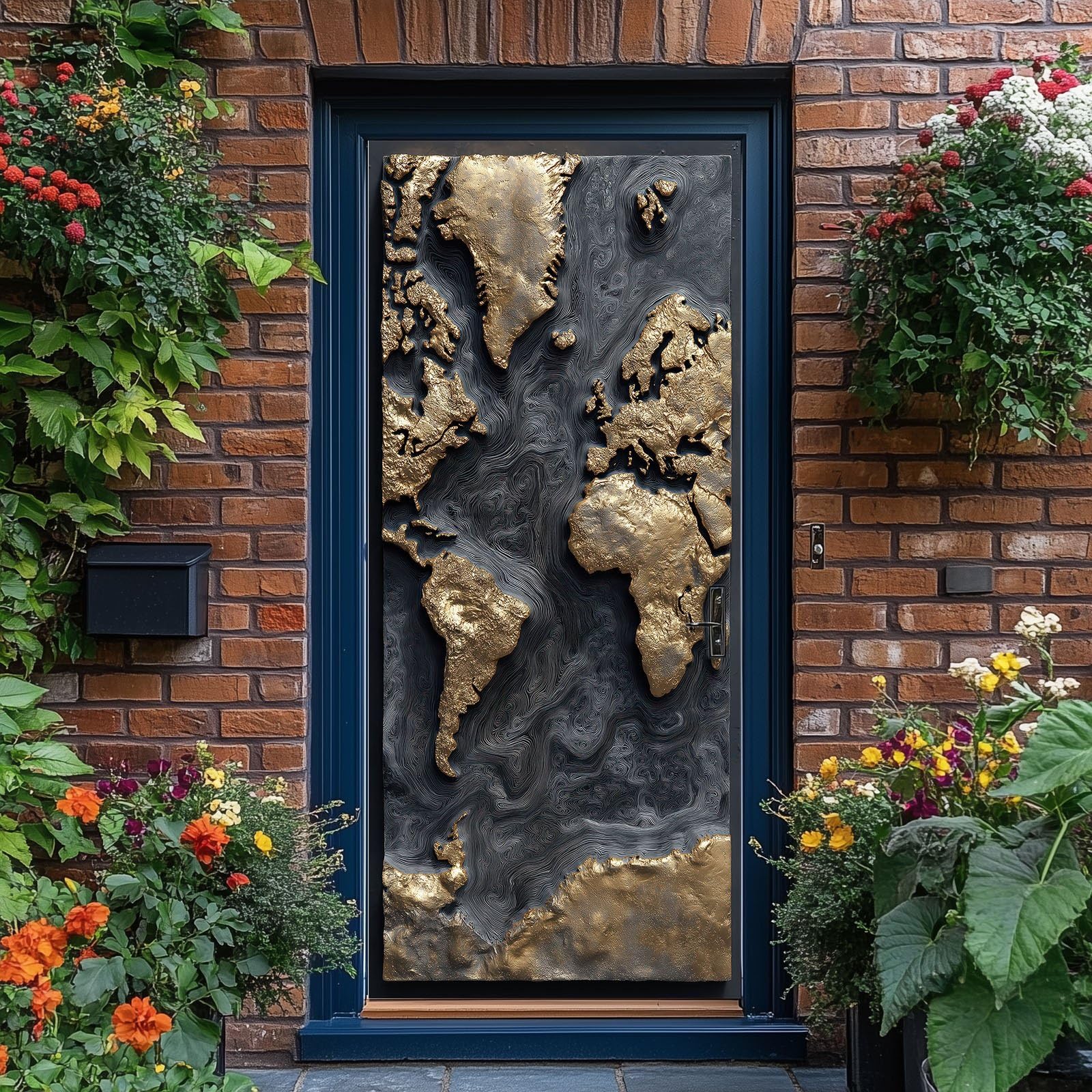 80 x 210 cm naklejka dekoracja drzwi, nowoczesna mapa przemysłowa mapa kontynent przybrzeżna naklejka ścienna na drzwi czarne złoto zdejmowane naklejki ścienne z PVC do sypialni salonu