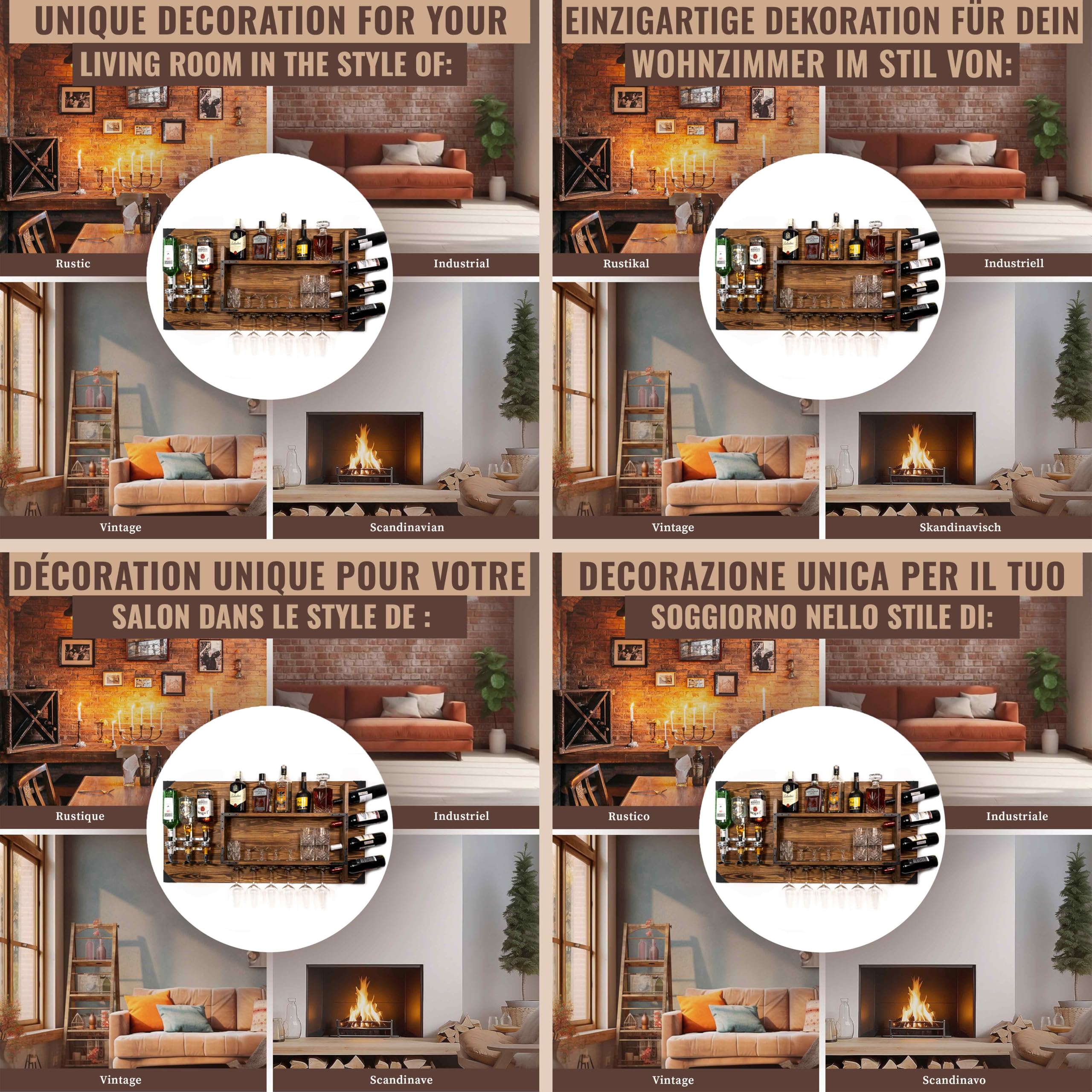 CREATIVE COOPER Scaffale in legno con distributore di bevande, distributore di alcool da parete per 3 bottiglie, 120 x 60 x 14 cm, vintage e rustico, whisky, gin, grappa, regalo barista
