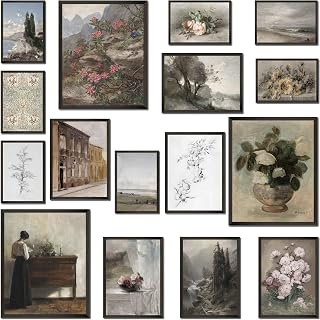 MAZUKO 16PCS Vintage Wall Art Prints - Boho Farmhouse Posters, Modern Maximalist Bedroom Living Room Collage Kit, Unframed Aesthetic Decor