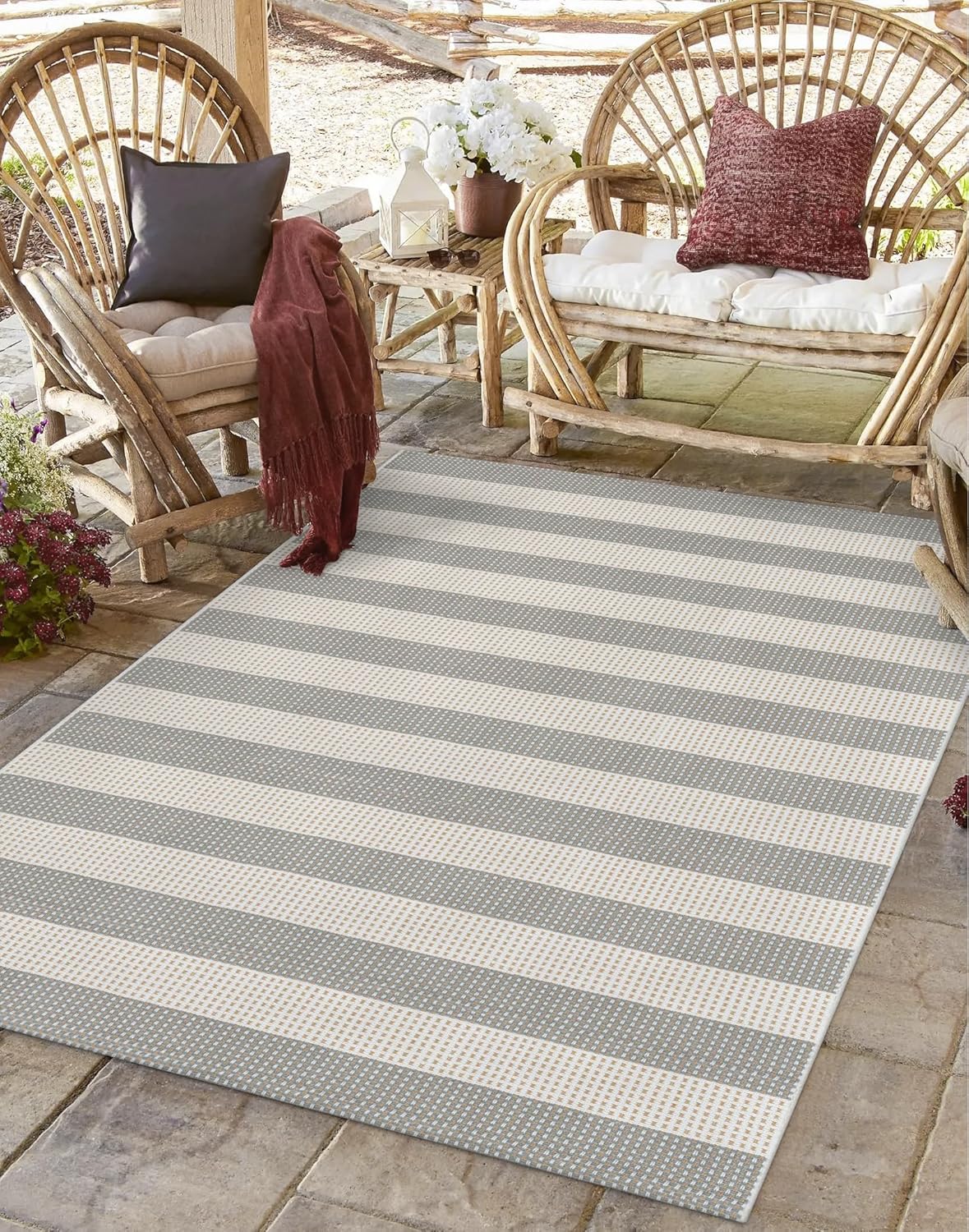 Amazon.com: LEEVAN Striped Outdoor Rug 4x6, Washable Front Porch Rug ...