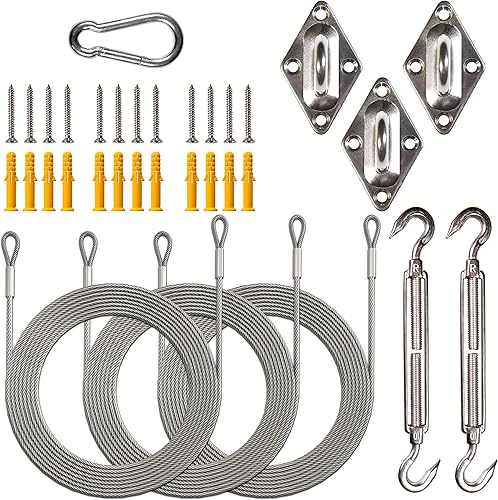 ShadeMart Kit de accesorios de acero inoxidable de 10 pulgadas más cable resistente para toldo triangular con cable de extensión de 12 pies de