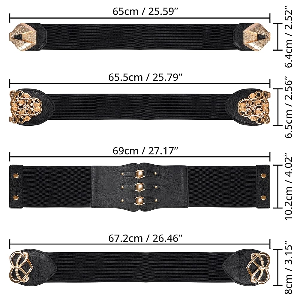 Cinture Elastiche Donna Larghe In Vita - 4 Pezzi Stile Vintage Con Fibbia - Foto 7