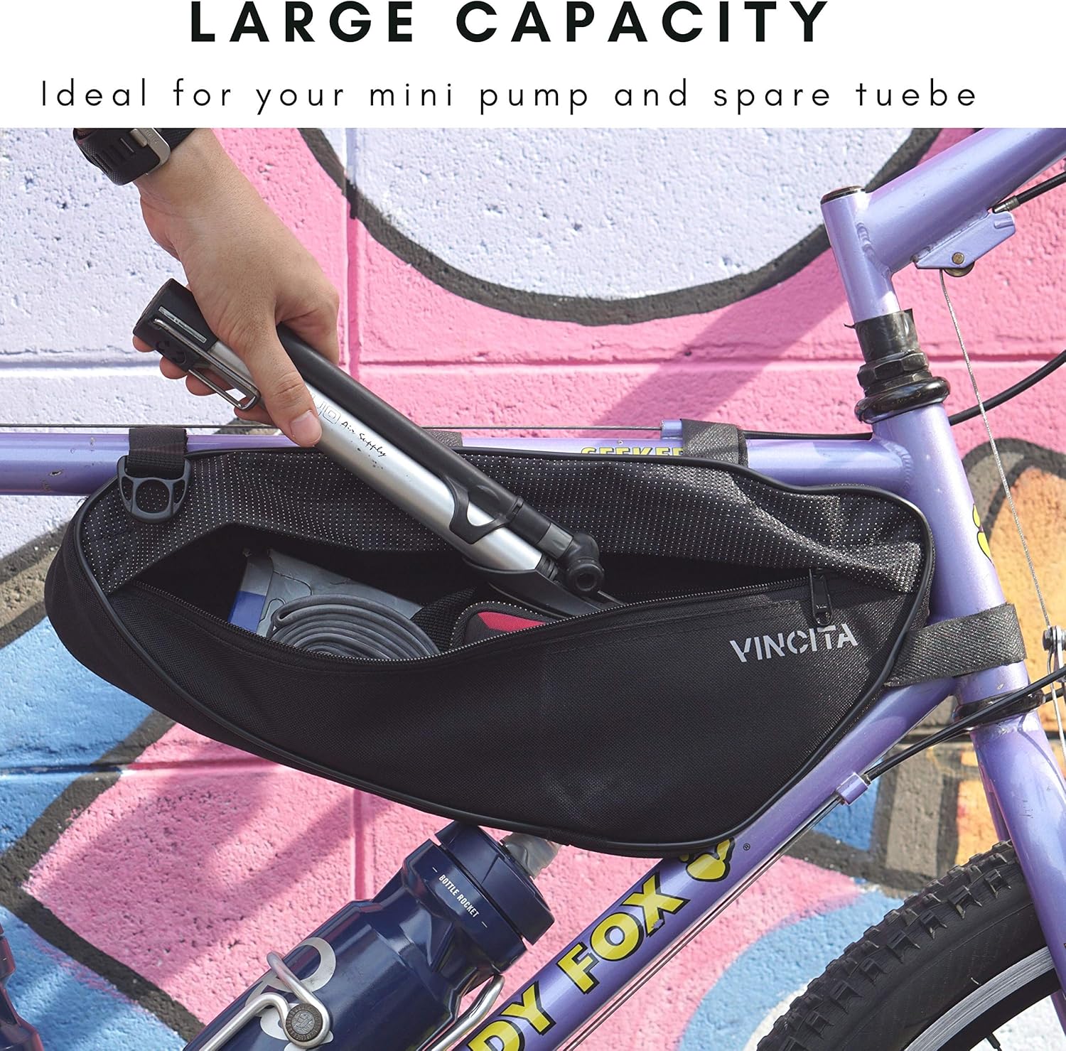 Vincita Bike Frame Bag - Bicycle Triangle Storage Bag With Shoulder Strap Under Top Tube For Road Bike Mountain Bike Cycling And Big Zipper Opening On Both Side - Bicycle Accessories
