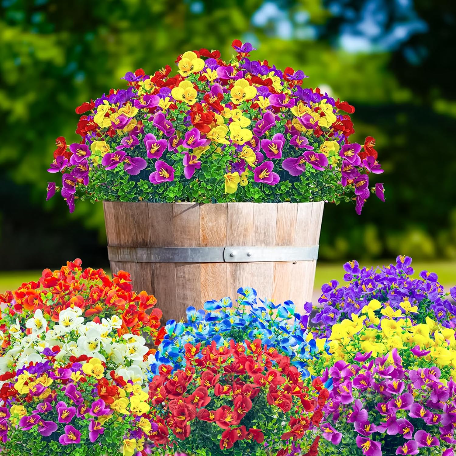 Artificial Flowers for Outdoors Faux Shrubs,8 Bundles UV Resistant Outdoor Fake Plastic Flower Plants for Outside Indoor Home Décor(Mix Colors) - Image 4