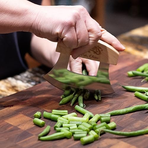 Miniatura 7 de Lehman's ULU Cuchillo y cuenco para picar, cuchillo balancín curvado de acero inoxidable para picar y picar ensalada, verduras y hierbas, viene con