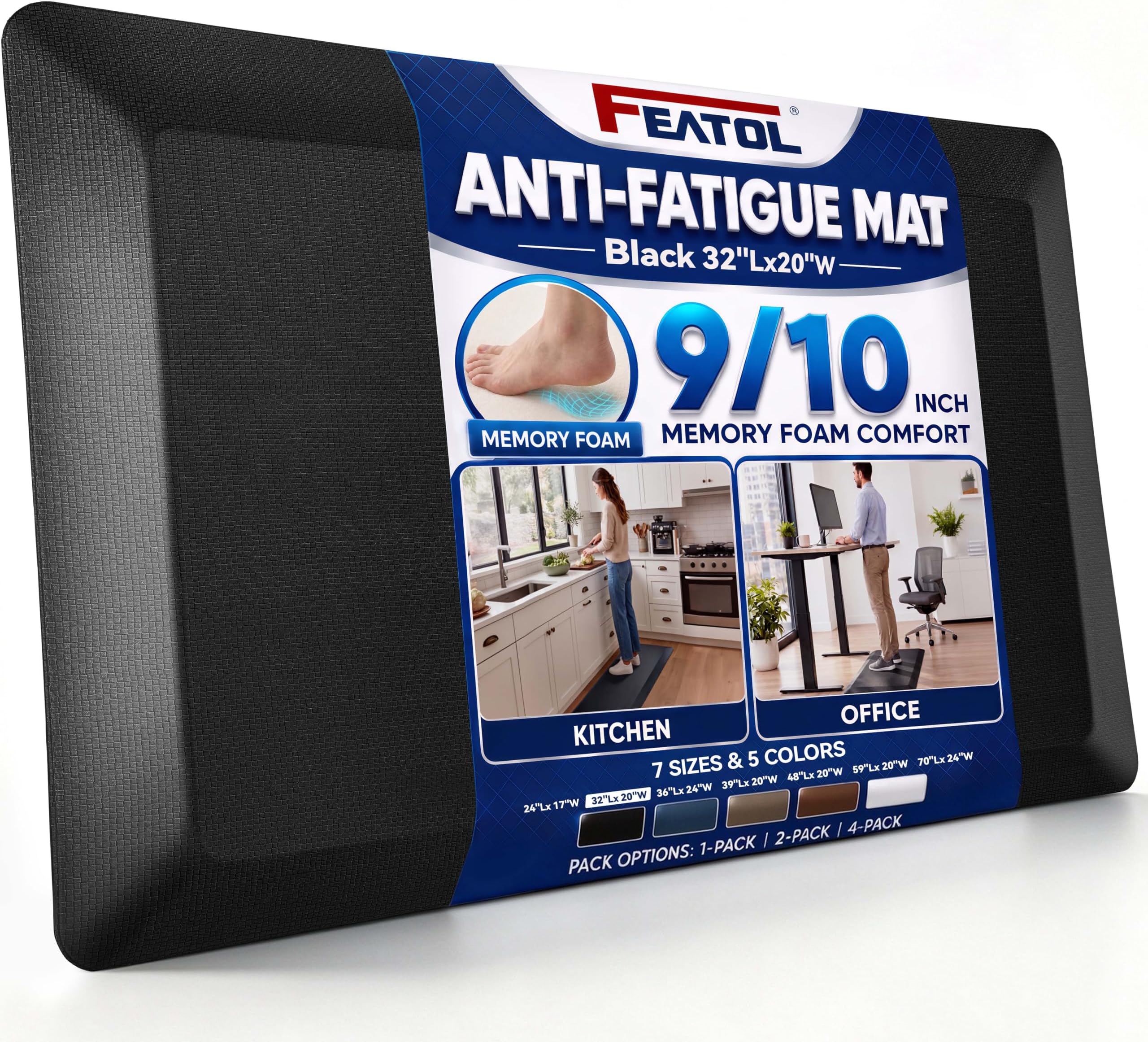 FEATOL Anti Fatigue Mat for Standing Desk & Kitchen Floor, 9/10 Extra Thick