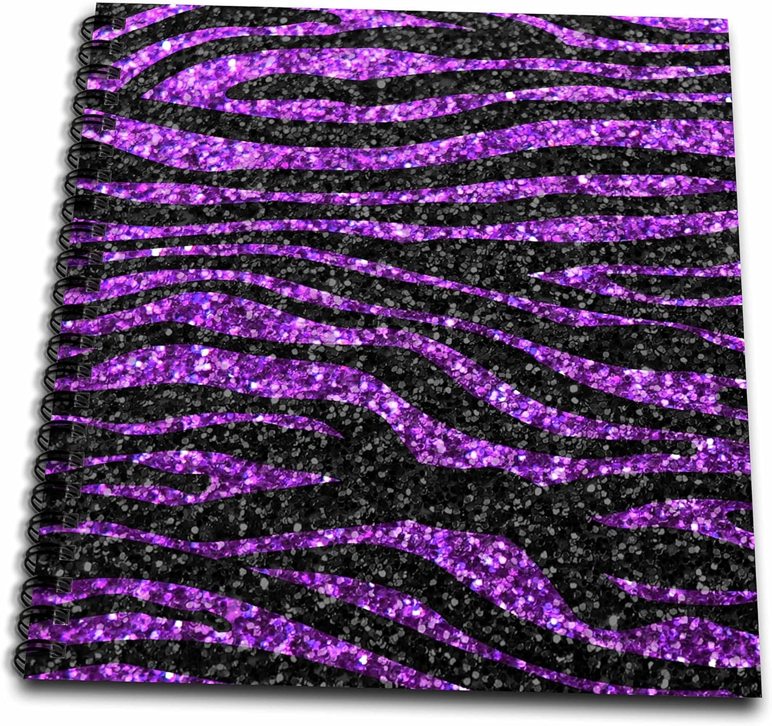 3dRose Purple and Black Zebra Stripe Print Faux Bling Photo Not Actual Glitter Glittery Sparkles Sparkly-Drawing Book, 8 by 8" (db_113175_1)