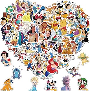 100Pcs Cute Princess Cartoon Stickers, Disney Characters Mixed Stickers Pack, Kawaii Sticker For Water Bottle Phone Laptop Skateboard, Waterproof Vinyl Decal Gift For Kids Teens Adults (Cartoon Characters)