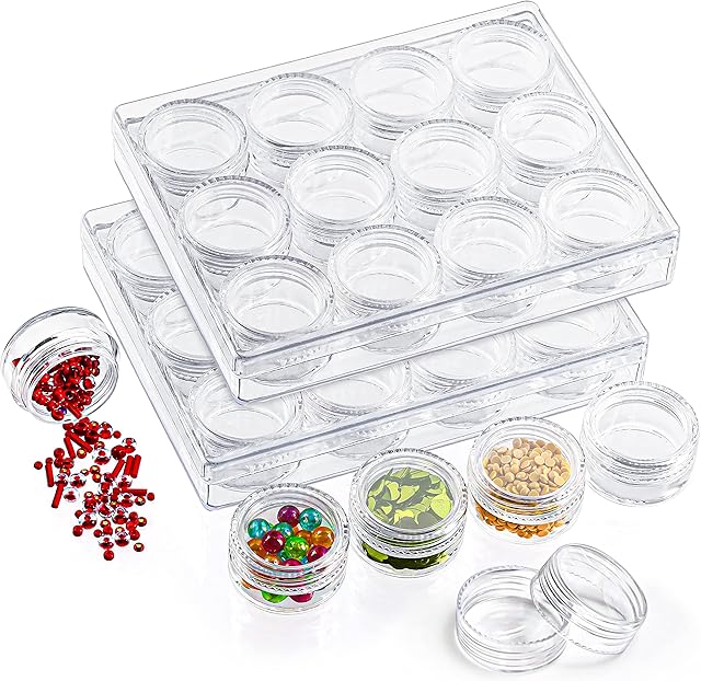 BELLE VOUS Clear Plastic Bead Storage Organiser Box - 24 Removable Compartment Containers with Lids for Diamond Dot Painting Beads, Jewellery, DIY Nail Art, Earrings, Glitter & Embroidery