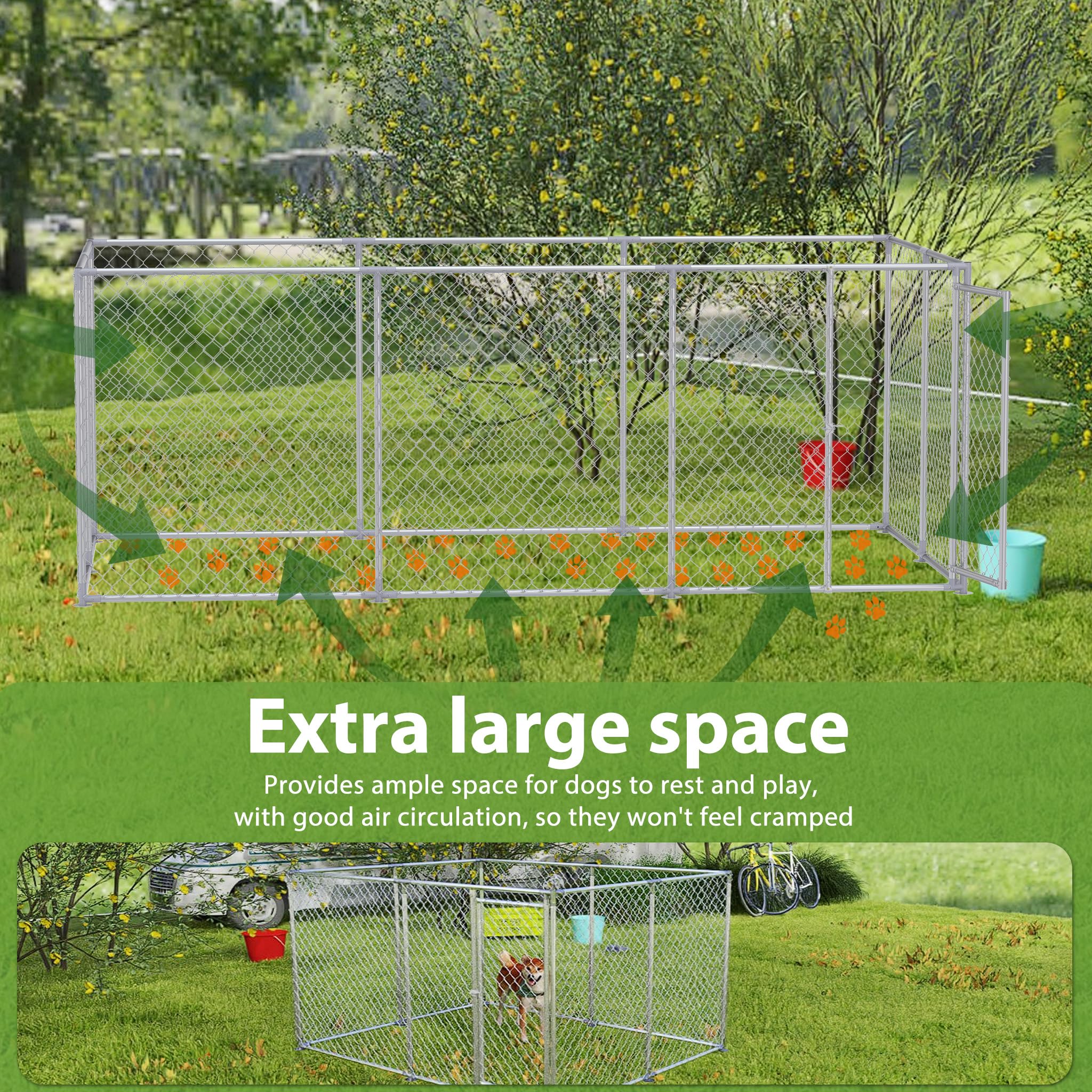 UISEBRT Hundezwinger Hundehütte Outdoor Hundehaus 400x200x150 cm Hundekäfig Welpenlaufstall Verschließbares Riegelsystem und Sicheres Design