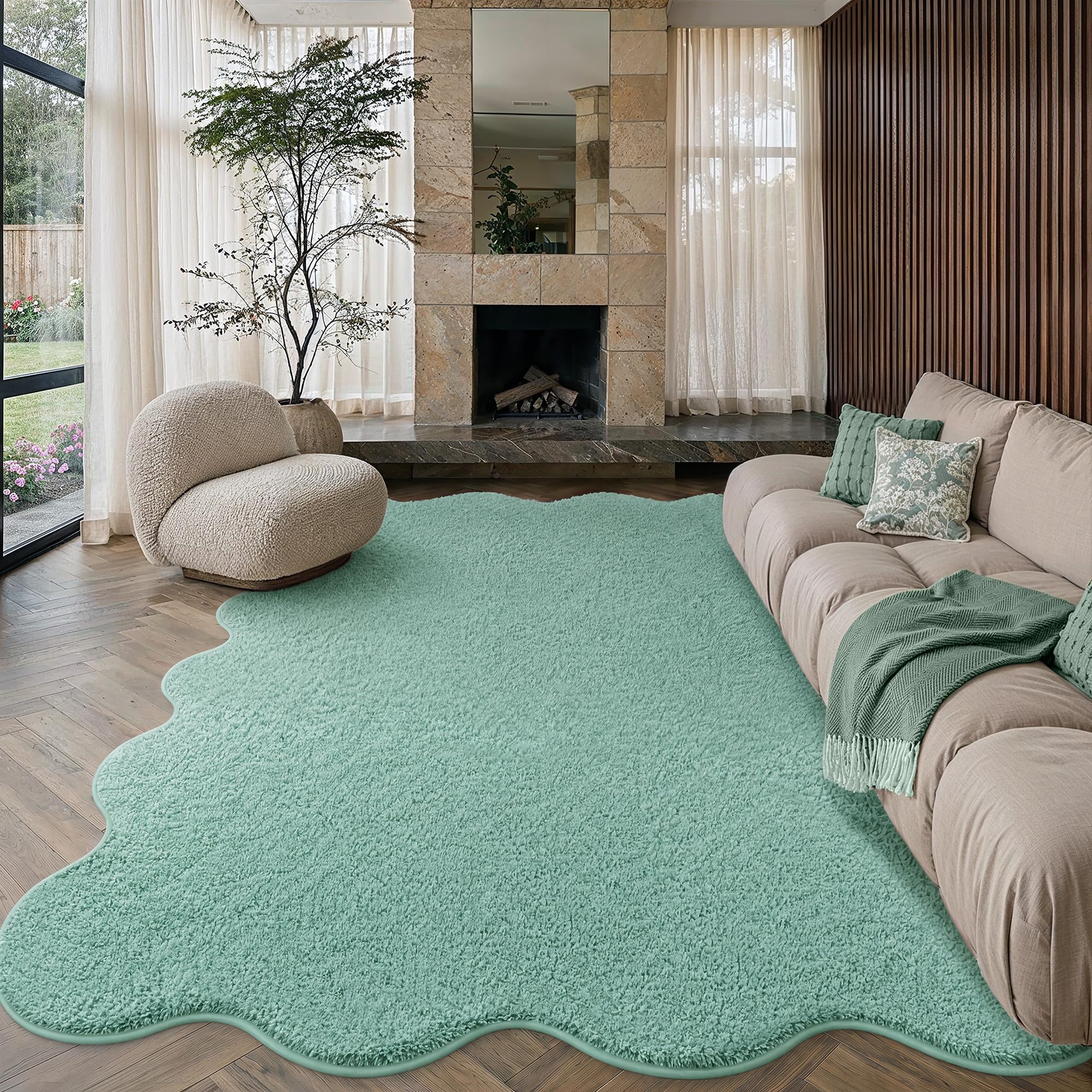 PureCozy Living Room Green Rug 240x300cm Soft Fluffy Washable Carpet